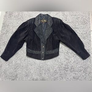 Vintage G-III Leather Jacket M Suede Paisley Black Womens